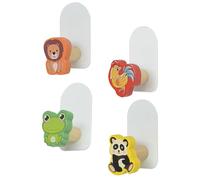 ERINGOGO Ganchos Adhesivos para Pared de Madera Diseño de Rana Panda León Ave 4 Unidades Ganchos para Colgar y Toallas Adecuado para Habitación Infantil y Baño