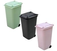 ERINGOGO Juego de 3 Mini Cubos de Basura de Escritorio Tapa Organizador Pequeño para Oficina y Hogar Colores Negro Verde y Rosa Material Resistente Práctico para Desechar Objetos