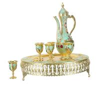 ERINGOGO Juego de Cafetera Turca Copas de Vino Tinto Juego de Té Metálico Vintage Azul con Bandeja y Decantador Set para Reuniones y Celebraciones en Casa