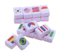ERINGOGO Juego de Mahjong para 2 Jugadores 64 Fichas de Melamina de 24 MM Banderas Nacionales Juego de Mesa Portátil Educativo de Cartas para Familias para Fiestas de Banderas