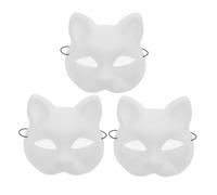 ERINGOGO Máscara de Gato Blanca Mate 3 Piezas con Malla Transpirable para Pintar Diy, Máscara Ligera para Fiestas Cos y Halloween, Accesorio Facial Felino para Disfraces Creativos