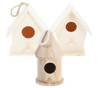 ERINGOGO Nido de Pájaros de Madera Creativo 3 Piezas para Decoración de Jardín con Entrada de Círculo Ancho y Cuerda Colgante Adecuado para Pintura DIY Varios Estilos