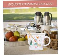 ERINGOGO Taza de Vidrio Navideña con Diseño de Jengibre Taza Medidora de Leche Grande con Tapa y Cuchara para Desayuno y Café Festivo