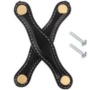 ERINGOGO Tiradores de Cuero Sintético para Armarios y Cajones 2 Piezas Manijas Negras Vintage de PU para Puertas de Muebles Herrajes Decorativos Resistentes y Compatibles para