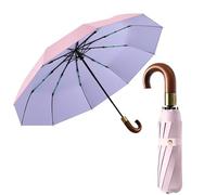 erised's bifrost Portátil Paraguas Plegable de Viaje Lujo Mango en J de Madera Real de Apertura/Cierre Automático Capa de Revestimiento/Protección UV Anti UPF 50 99,9% Paraguas de Golf Hombres