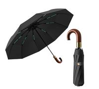 erised's bifrost Portátil Paraguas Plegable de Viaje Lujo Mango en J de Madera Real de Apertura/Cierre Automático Capa de Revestimiento/Protección UV Anti UPF 50 99,9% Paraguas de Golf Hombres