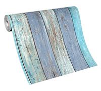 Erismann 10200-08 - Papel pintado, diseño de madera rústica, color azul y turquesa