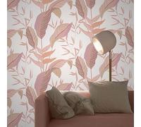 Erismann Elle 10332-05 - Papel pintado, diseño de hojas, color blanco, rosa y dorado