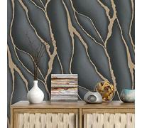 Erismann Elle 10345-15 - Papel pintado, diseño de roca, color negro y dorado metálico