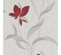 Erismann Fleur Papel Pintado de Flores Hojas Purpurina Vinilo con Textura Rojo