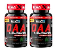 ERIX Nutrición Ácido D-Aspártico (DAA) [Pack de 2] - Potenciador de Testosterona Natural y Masa Muscular - 3000mg por Dosis con BioPerine - Fuerza y Recuperación - 180 Cápsulas Vegetales