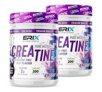 ERIX Nutrición Creatina Monohidrato 200 Mesh Sabor Bebida Energética - Pack de 2 x 300g (600g, 150 Dosis) - Polvo Micronizado Pre-Entrenamiento, Sin Aspartamo, Mejora el Rendimiento y la Fuerza