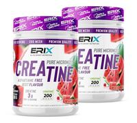 ERIX Nutrición Creatina Monohidrato 200 Mesh Sabor Sandía - Pack de 2 x 300g (600g, 150 Dosis) - Polvo Micronizado Post-Entrenamiento, Sin Aspartamo, Mejora la Recuperación y la Fuerza