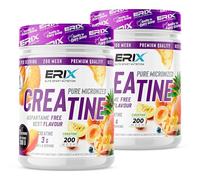 ERIX Nutrición Creatina Monohidrato 200 Mesh Sabor Tropical - Pack de 2 x 300g (600g, 150 Dosis) - Polvo Micronizado Pre-Entrenamiento, Sin Aspartamo, Mejora el Rendimiento y la Fuerza
