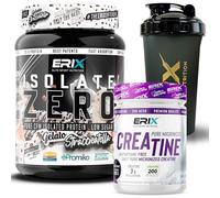 ERIX Nutrición ISO Zero 900g + Creatina Monohidrato 300g Neutra + Shaker Negro, Proteína Aislada de Suero CFM, Alta Pureza, Bajo en Grasa y Lactosa para Rendimiento Muscular (Straciatella)