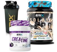 ERIX Nutrición ISO Zero 900g + Creatina Monohidrato 500g Neutra + Shaker Negro, Proteína Aislada de Suero CFM, Alta Pureza, Bajo en Grasa para Rendimiento Muscular (Galleta Negra con Chocolate Blanco)