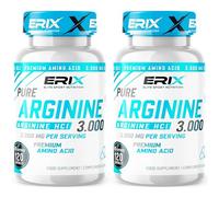 ERIX Nutrición L-Arginina HCL 3000mg, Pack de 2x120 para Masa Muscular, Aumenta el Rendimiento Deportivo, Energía, Recuperación y Quema de Grasa (240 Cápsulas Total)
