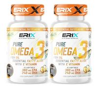 ERIX Nutrición Pack de 2 Omega 3 Aceite de Pescado 2000mg, 180 Perlas | 180 Perlas, Con EPA 360mg y DHA 240mg, Suministro para 3 Meses, Enriquecido con Vitamina E, Nutrifight