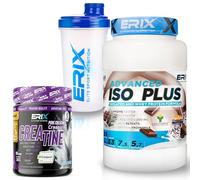 ERIX Nutrición Pack ISO 1Kg Chocolate + Creapure 300g + Shaker | Creatina Creapure 300g Neutra, Shaker Blanco, Proteína Aislada con Lactomin y DigeZyme, Para Volumen Aumento de Masa
