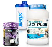 ERIX Nutrición Pack ISO 1Kg Galleta de Chocolate + Creapure 300g + Shaker | Creatina Creapure 300g Neutra, Shaker Blanco, Proteína Lactomin y DigeZyme, Aumento de Masa, Recuperación Muscular