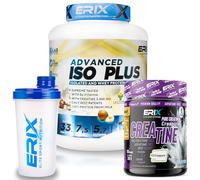 ERIX Nutrición Pack ISO 2Kg Vainilla con Avellanas + Creapure 300g + Shaker | Creatina Creapure 300g Neutra, Shaker Blanco, Proteína Lactomin y DigeZyme, Para Volumen Aumento de Masa