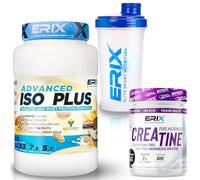 ERIX Nutrición Pack ISO Advanced Plus 1kg+ Creatina Monohidrato 300g+ Shaker, Proteína Aislada Isolate para Recuperación y Crecimiento Muscular, Musculación (Galleta)