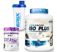 ERIX Nutrición Pack ISO Advanced Plus 2kg+ Creatina Monohidrato 300g+ Shaker Blanco, Proteína Aislada Isolate para Recuperación y Crecimiento Muscular, Musculación (Galleta Negra de Chocolate)
