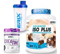 ERIX Nutrición Pack ISO Advanced Plus 2kg+ Creatina Monohidrato 300g+ Shaker Blanco, Proteína Aislada Isolate para Recuperación y Crecimiento Muscular, Musculación (Bombón Hazelnut)