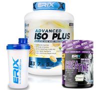 ERIX Nutrición Pack ISO Advanced Plus 2Kg Sabor Gallet Creatina Creapure 300g Neutr Shaker Blanco, Proteína Aislada con Lactomin y DigeZyme para Volumen Aumento de Masa, Recuperación Muscular