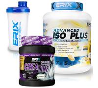 ERIX Nutrición Pack ISO Advanced Plus 2Kg Sabor Gallet Creatina Creapure 500g Neutr Shaker Blanco, Proteína Aislada con Lactomin y DigeZyme para Volumen Aumento de Masa, Recuperación Muscular