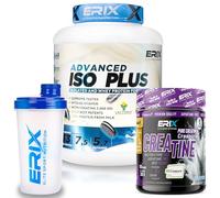 ERIX Nutrición Pack ISO Advanced Plus 2Kg Sabor Galleta Negra de Chocolate+ Creatina Creapure 300g Neutr Shaker Blanco, Proteína Lactomin y DigeZyme para Aumento de Masa, Recuperación Muscular