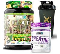 ERIX Nutrición Pack ISO Zero 900g + Creatina Monohidrato 300g Neutra + Shaker Negro, Proteína Aislada de Suero CFM, Alta Pureza, Bajo en Grasa para Rendimiento Muscular (Chocolate con Plátano)