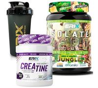ERIX Nutrición Pack ISO Zero 900g + Creatina Monohidrato 500g Neutra + Shaker Negro, Proteína Aislada de Suero CFM, Alta Pureza, Bajo en Grasa para Rendimiento Muscular (Chocolate con Plátano)