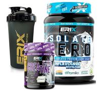 ERIX Nutrición Pack ISO Zero Promiko 900g + Creatina Creapure 300g + Shaker Negro, Proteína Aislada de Suero Alta Pureza con Enzimas Digestivas DigeZyme, Recuperación, Volumen Muscular (Neutro)