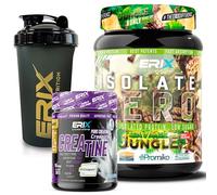 ERIX Nutrición Pack ISO Zero Promiko 900g + Creatina Creapure 300g + Shaker Negro, Proteína Aislada de Suero Alta Pureza con Enzimas DigeZyme, Recuperación, Volumen Muscular (Chocolate con Plátano)