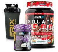 ERIX Nutrición Pack ISO Zero Promiko 900g + Creatina Creapure 300g + Shaker Negro, Proteína Aislada de Suero Alta Pureza con Enzimas Digestivas DigeZyme, Recuperación, Volumen Muscular (Nut Choco)