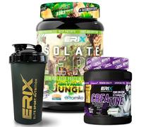 ERIX Nutrición Pack ISO Zero Promiko 900g + Creatina Creapure 500g + Shaker, Proteína Aislada de Suero Alta Pureza con Enzimas Digestivas DigeZyme, Recuperación, Volumen Muscular (Choco plátano)