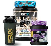 ERIX Nutrición Pack ISO Zero Promiko 900g + Creatina Creapure 500g + Shaker, Proteína Aislada de Suero Alta Pureza con Enzimas Digestivas DigeZyme, Recuperación, Volumen Muscular (Galleta blanca)