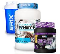 ERIX Nutrición Pack Musculación Whey Ultimate Plus 1Kg+ Creatina Creapure Neutra 500g+ Shaker, Proteína Suero de Leche para Rendimiento Deportivo y Volumen Muscular (Chocolate coco)