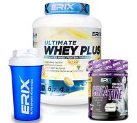 ERIX Nutrición Pack Musculación Whey Ultimate Plus 2Kg+ Creatina Creapure Neutra 300g+ Shaker, Proteína Suero de Leche para Rendimiento Deportivo y Volumen Muscular (Galleta)