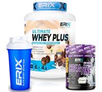 ERIX Nutrición Pack Musculación Whey Ultimate Plus 2Kg+ Creatina Creapure Neutra 300g+ Shaker, Proteína Suero de Leche para Rendimiento Deportivo y Volumen Muscular (Bombón hazelnut)