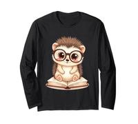 Erizo Adorable con Gafas Sentado sobre un Libro Manga Larga