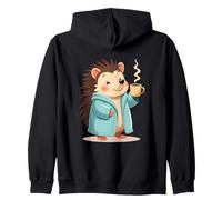 Erizo caricaturesco con Bata mañana y Taza de café Sudadera con Capucha