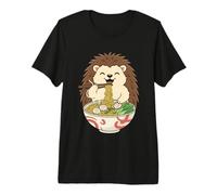 Erizo Comiendo un tazón de Ramen con Palillos Camiseta Premium