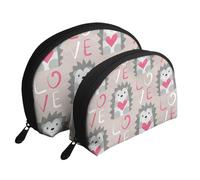 Erizo con Amor de corazón, Bolsa de Maquillaje de Concha, Monedero pequeño para Mujer, Bolsa de artículos de tocador, Bolsa de cosméticos, 2 Piezas