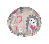 Erizo con corazón de amor,Gorro de ducha, gorro de noche, gorro de baño elástico impermeable de doble capa, reutilizable para el cabello.