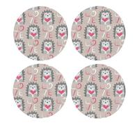 Erizo con corazón de Amor,Posavasos Redondos de Corcho MDF, Almohadilla para Tazas, Juego de 4 Posavasos para Bebidas