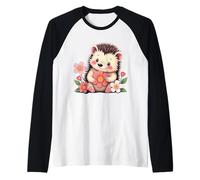 Erizo con flores para jóvenes hombres mujeres Camiseta Manga Raglan