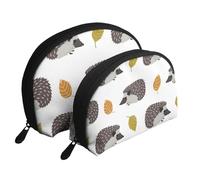 Erizo De Hojas De Otoño, Bolsa de Maquillaje de Concha, Monedero pequeño para Mujer, Bolsa de artículos de tocador, Bolsa de cosméticos, 2 Piezas