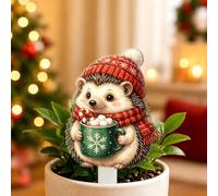 Erizo de Navidad acrílico con taza de cacao caliente, estaca para | Versátil acento navideño para exhibición de césped, inserto de maceta, guía de camino y arreglos festivos para interiores y